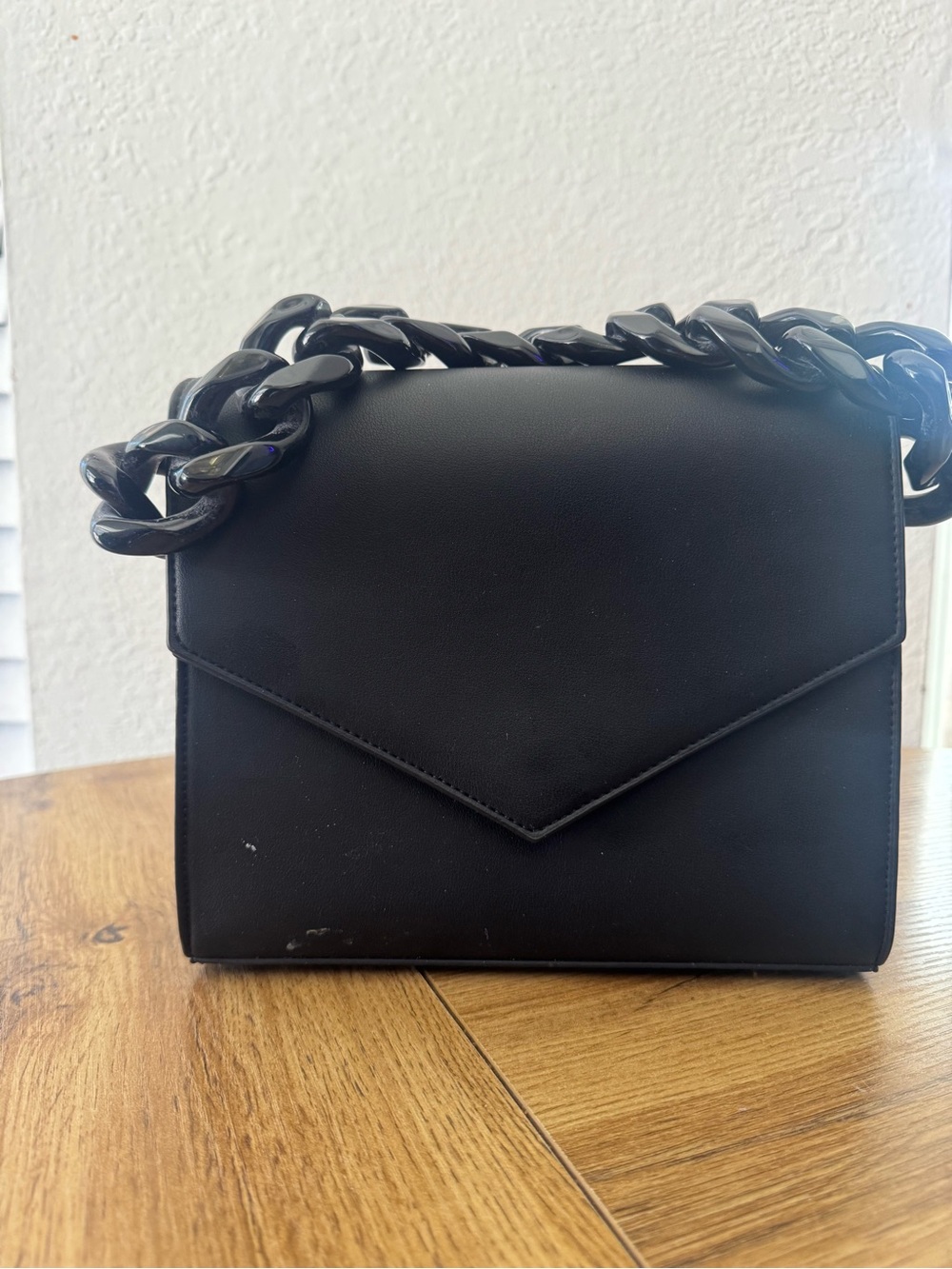 Black Leather handbag with big black chain